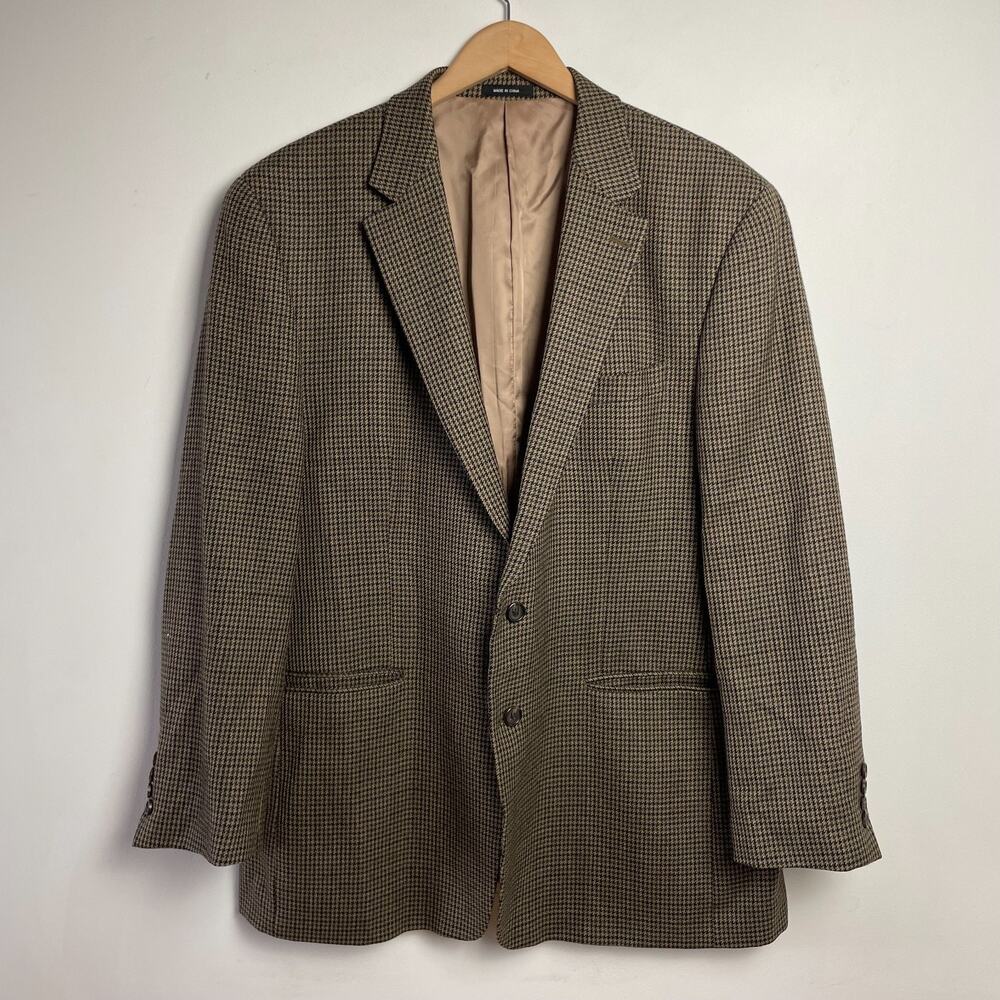 Lauren Ralph Lauren Lambswool Houndstooth Blazer 46L Quiet Luxury Preppy Classic
